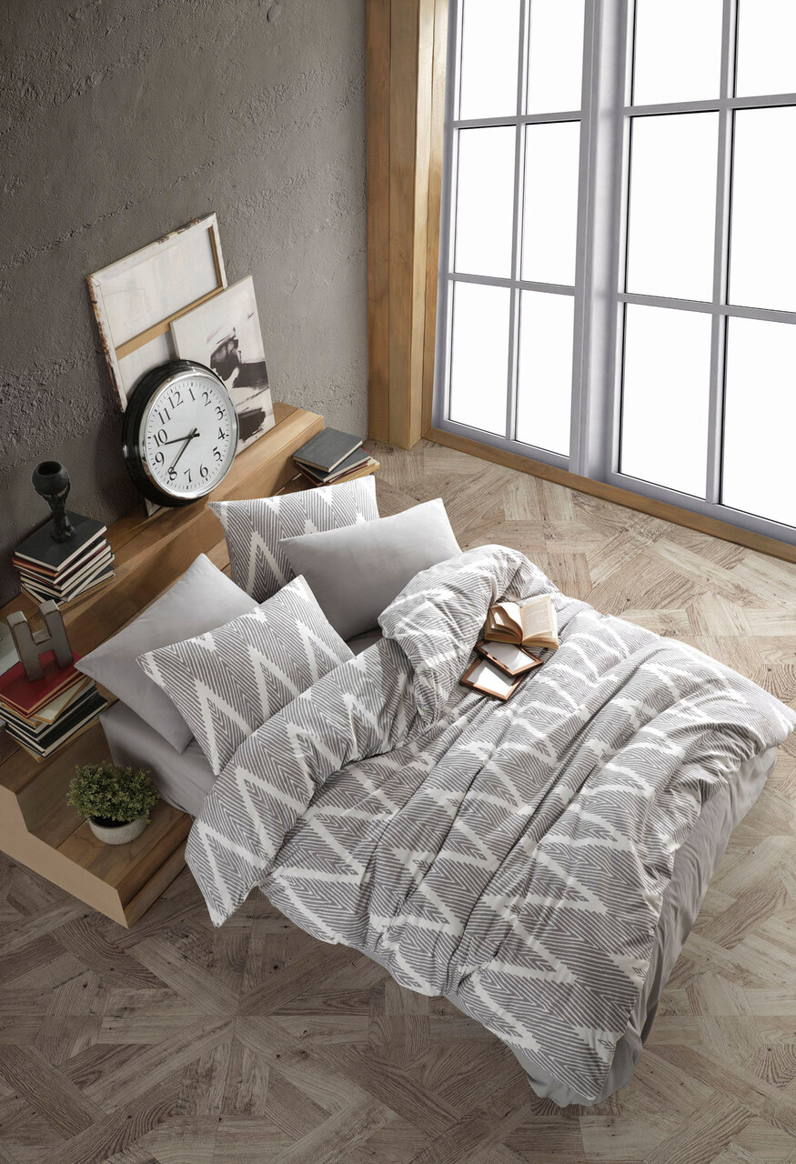 Lenjerie de pat pentru o persoana, L'essentiel Maison, Olivia, Gri/Alb - imagine 3